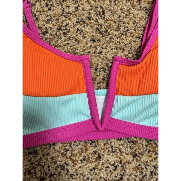 Zaful Women's V-Wired Bikini Pink Blue‎ Colorblock Ribbed 2 Piece Swimwear L - Picture 6 of 10